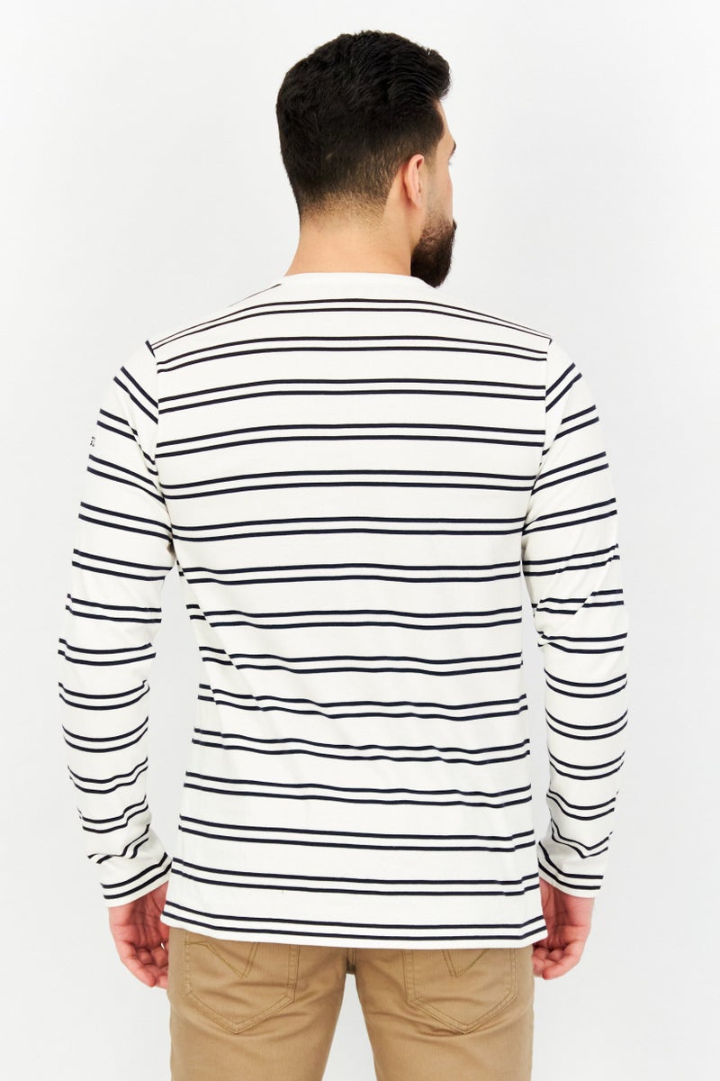 Aigle Men Crew Neck Stripet Long Sleeves Sweatshirt, Navy Blue - Image 3